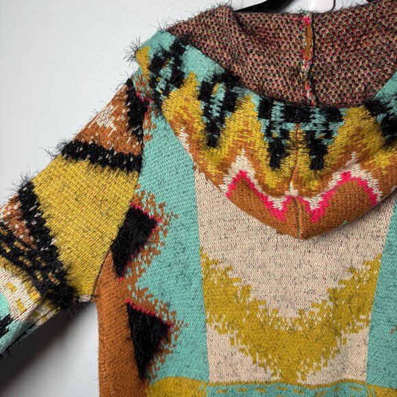 MaxSport Open 1 Button Hoodie Cardigan Eyelash Sweater XL Aztec Tribal Western - Picture 11 of 15